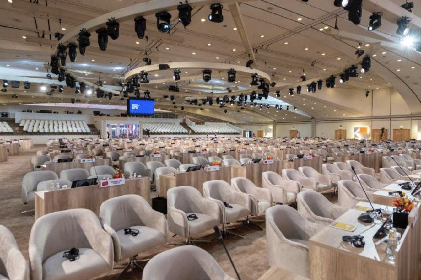 Built · the plenary hall, ready for delegates