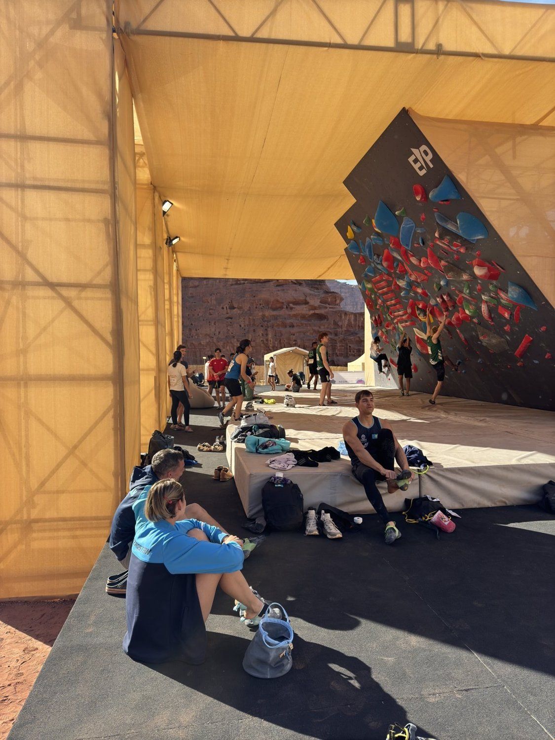Mountain Village · bouldering wall in competition